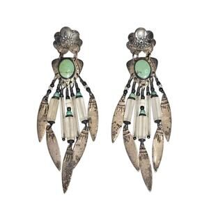 Vintage Signed Tabra Tunoa Sterling Silver Turquoise Dangle Earrings